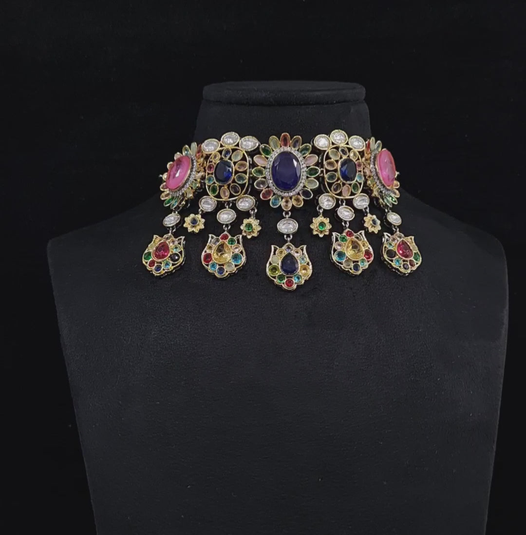 Sabyasachi Kundan Gold Plated Necklace multicolor-4  for party/Bridal