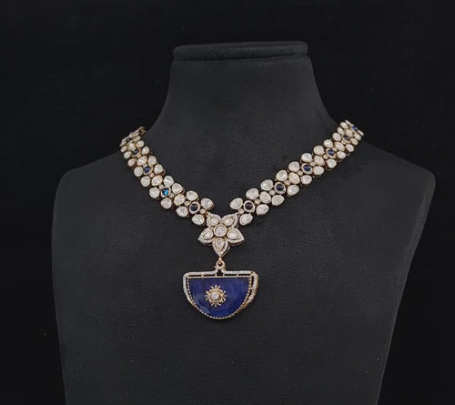 Designer Gold Plated Necklace & Earrings Set with Moissanite Stone -Bridal/Party Jewelry