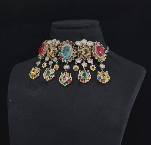Sabyasachi Kundan Gold Plated Necklace multicolor-5  for party/Bridal
