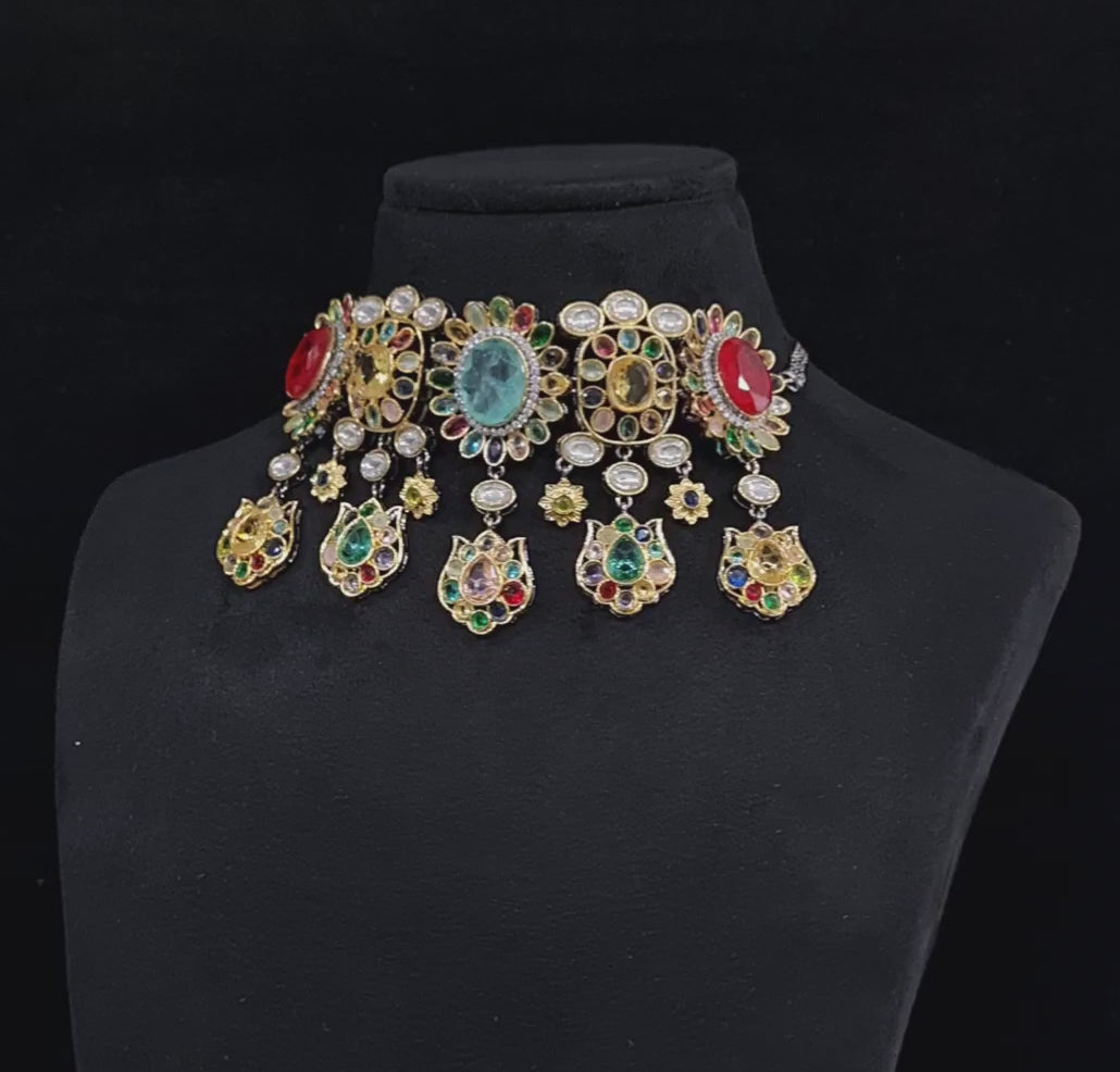 Sabyasachi Kundan Gold Plated Necklace multicolor-5  for party/Bridal