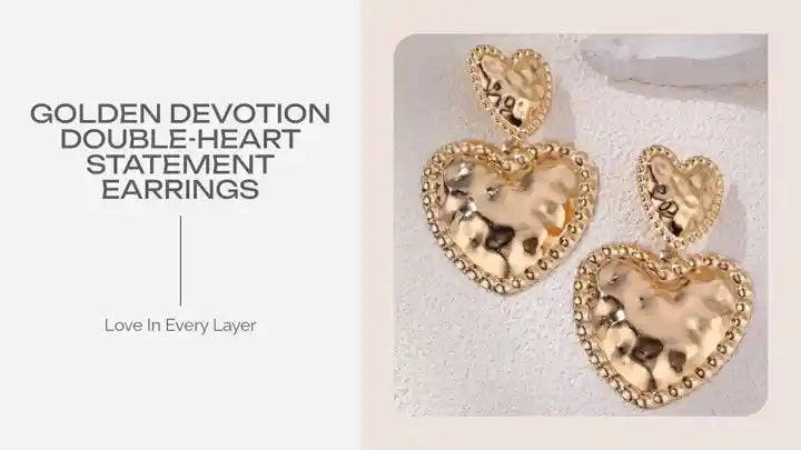 Golden Devotion Double-Heart Statement Earrings