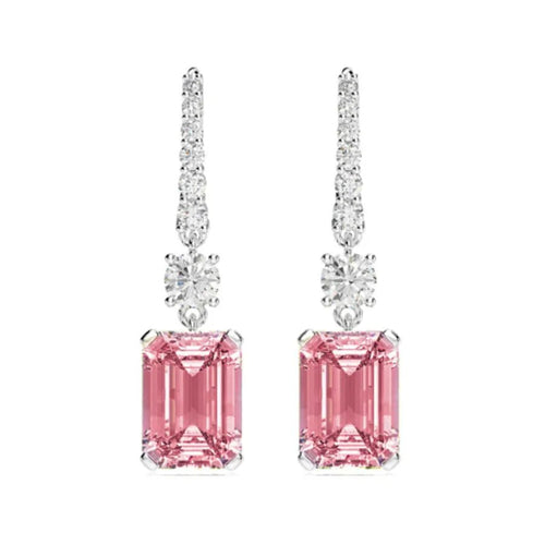 Radiant Emerald - Cut High Carbon Diamond - Platinum Plated Crystal Drop Earrings - Sweetheart Jewel