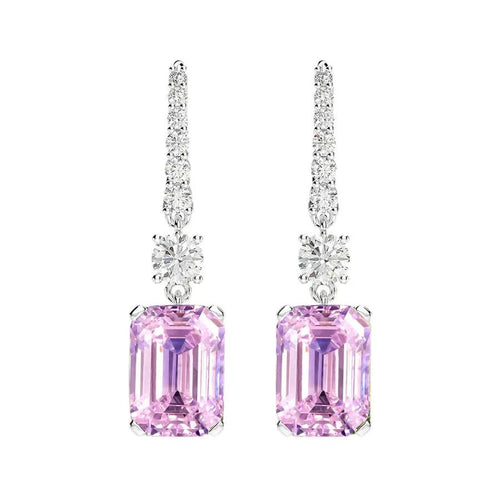 Radiant Emerald - Cut High Carbon Diamond - Platinum Plated Crystal Drop Earrings - Sweetheart Jewel