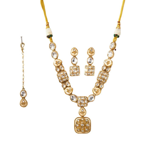 Rajvi Kundan Jewelry Set – Necklace, Earrings & Tikka - Indo-Western Jewelry - Sweetheart Jewel