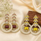 Rang Mahal Kundan Pearl Chandbali Earrings – Indo-Western Statement Jewelry - Sweetheart Jewel