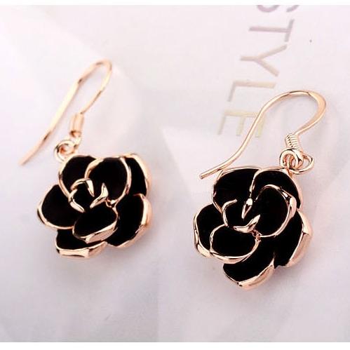 Black Flower Rose Gold Earrings