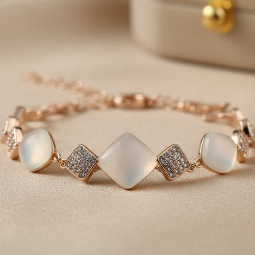 Rose Gold Rhinestone Opal Bracelet - Sweetheart Jewel
