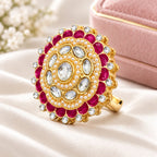 Roselle Bloom Enamel Statement Ring – Adjustable Gold-Tone Cocktail Ring - 1 - Sweetheart Jewel