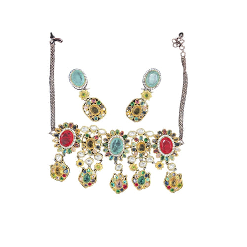 Royal Bloom Gold Plated Kundan Choker Necklace & Earring – Sabyasachi Inspired Bridal - Party Jewelry - Sweetheart Jewel