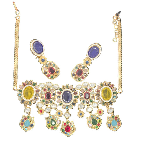 Royal Bloom Gold Plated Kundan Choker Necklace & Earring – Sabyasachi Inspired Bridal - Party Jewelry - Sweetheart Jewel
