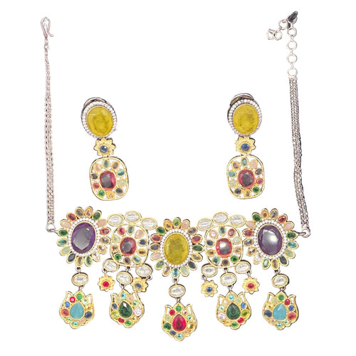 Royal Bloom Gold Plated Kundan Choker Necklace & Earring – Sabyasachi Inspired Bridal - Party Jewelry - Sweetheart Jewel