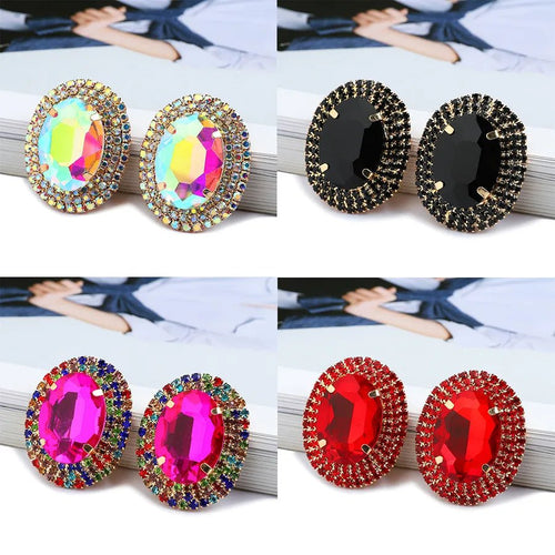 Royal Prismatic Oval Zircon Halo Stud Earrings - Sweetheart Jewel