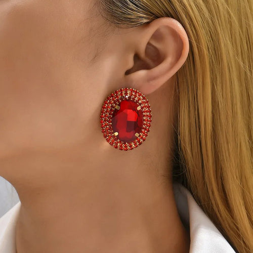 Royal Prismatic Oval Zircon Halo Stud Earrings - Sweetheart Jewel