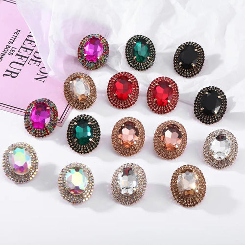 Royal Prismatic Oval Zircon Halo Stud Earrings - Sweetheart Jewel