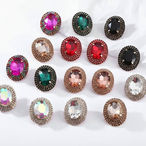Royal Prismatic Oval Zircon Halo Stud Earrings - Sweetheart Jewel